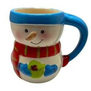 BAY ISLAND Ceramic Cup SNOWMAN Coffee MUG 4" High X 3" Diameter EUC